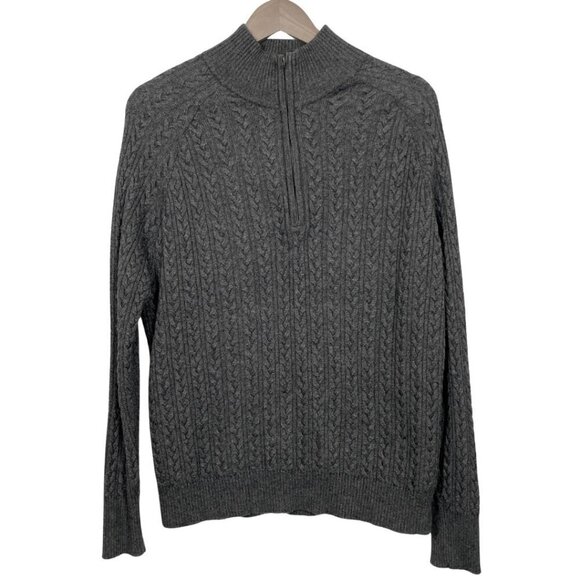 Link Sweaters - LINK Grey Cashmere & Angora Cotton Blend 1/4 Zip Cable knit Sweater Size: XL